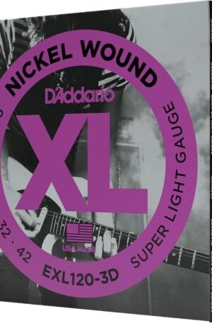D'Addario EXL120-3D Cuerdas de Guitarra Eléctrica Bobinadas en Níquel, Súper Ligeras, 9-42, 3 Juegos, 9-42, Super Light, 3-Pack